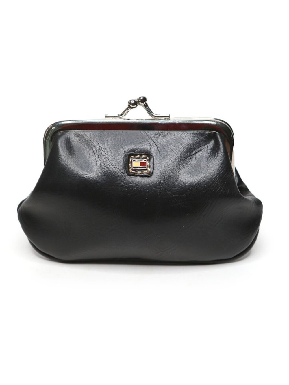 Vintage Tommy Hilfiger Black Faux Leather Kiss Lock Coin Purse Mini Pouch